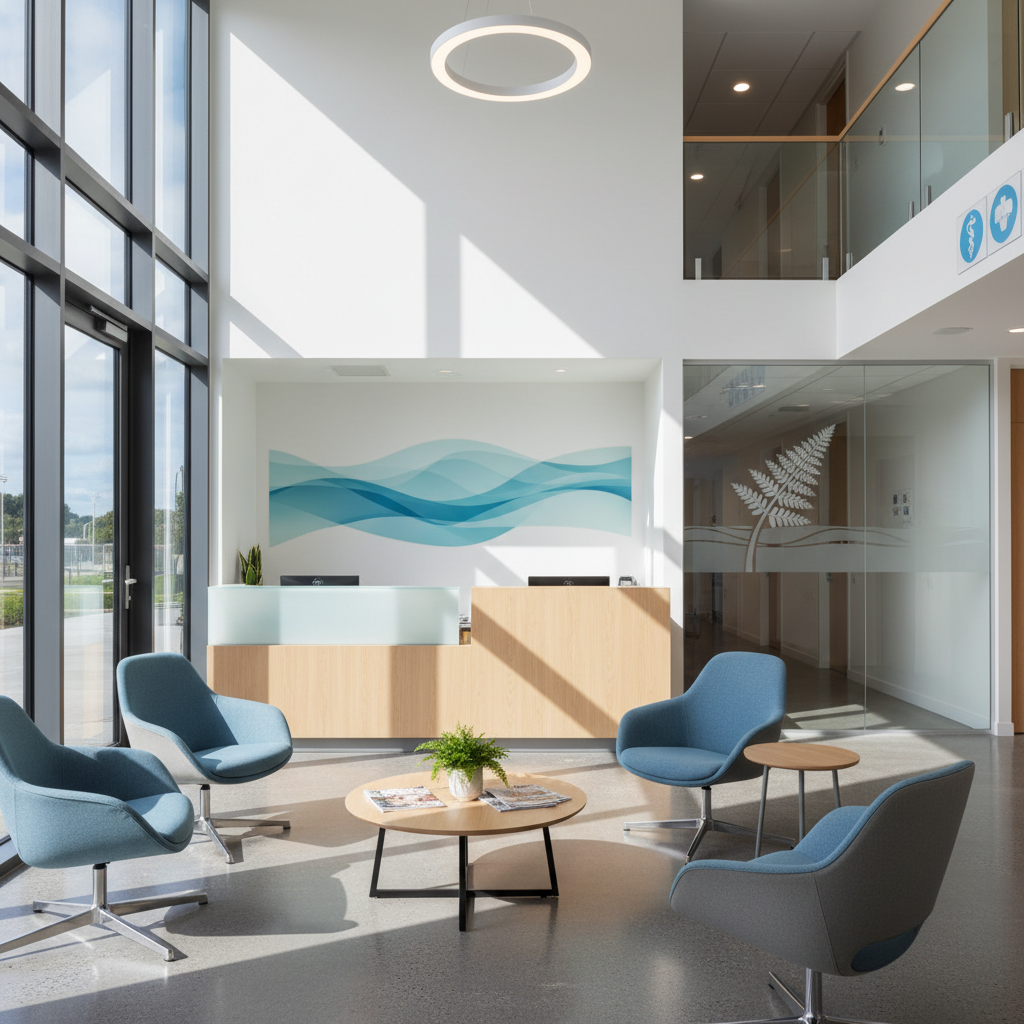 A clinical, wellness environment with no people, representing a healthcare setting.