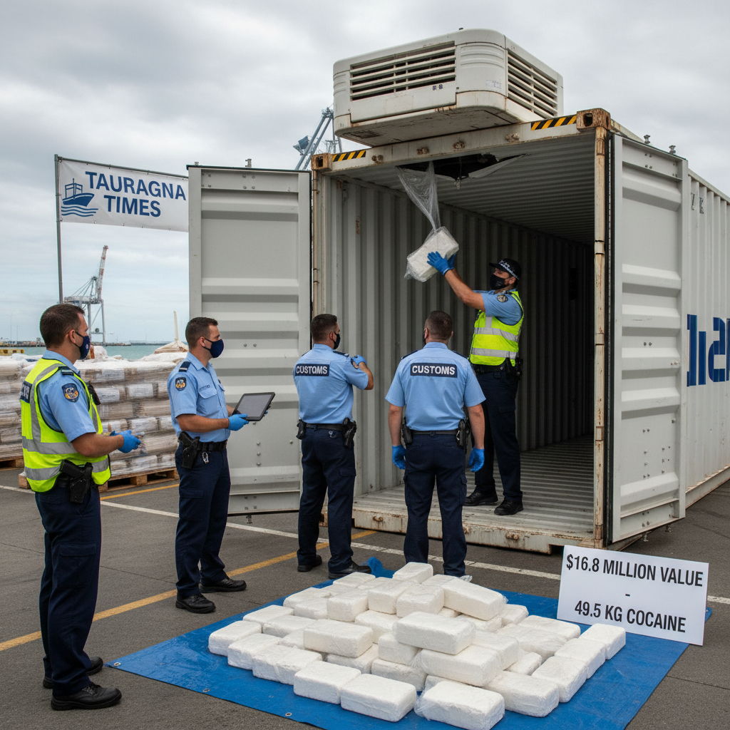 Cocaine discovered in refrigerated container roof lining at Port of Tauranga.