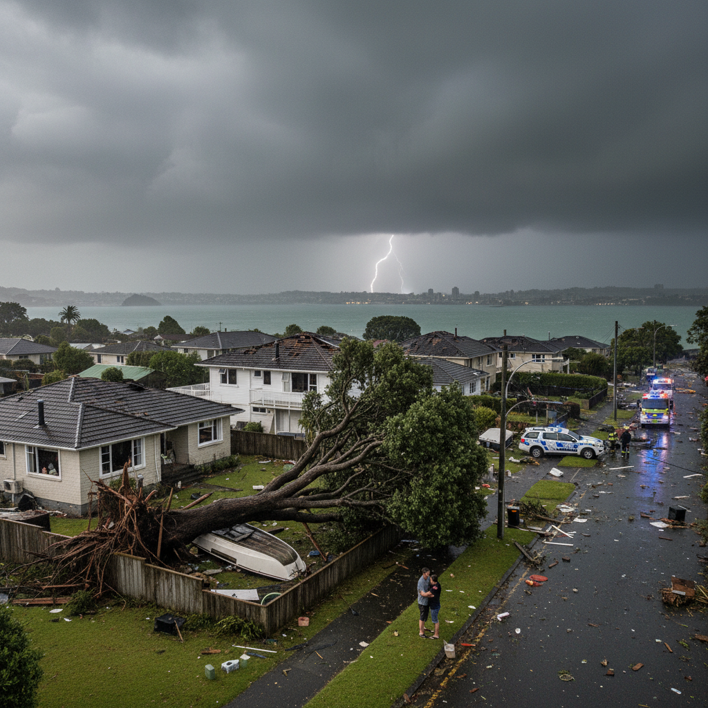 Tauranga residents survey damage after a sudden tornado struck Welcome Bay during severe weather.